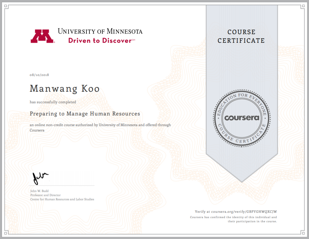 University of Minnesota Certification